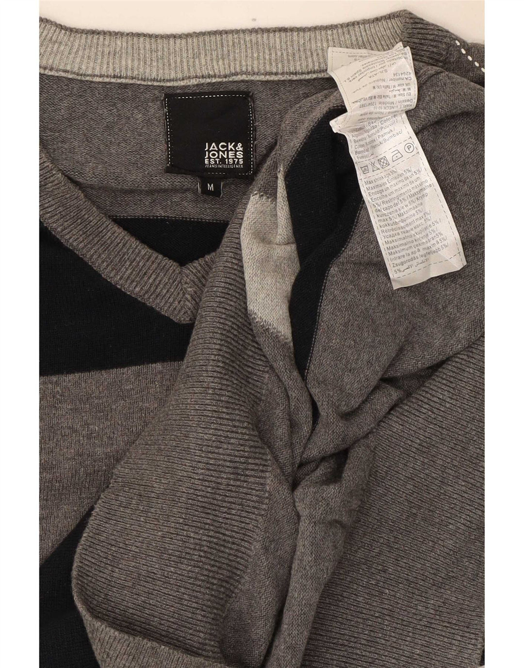 Jack & Jones Herre V-hals sweater Medium Grey Argyle/Diamond Bomuld