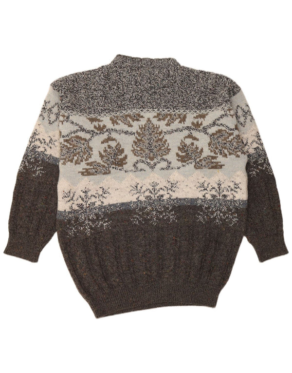 Vintage Herre Crew Neck Jumper Sweater IT 52 Large Grey Fair Isle Akryl