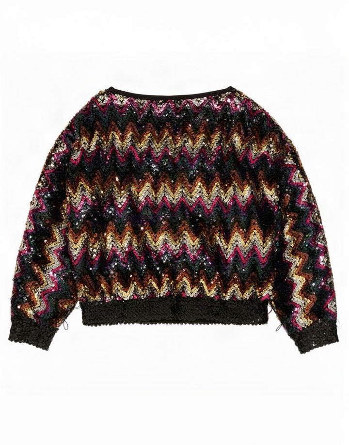 Vintage Dame Pailletbluse Top EU 38 Medium Flerfarvet Chevron
