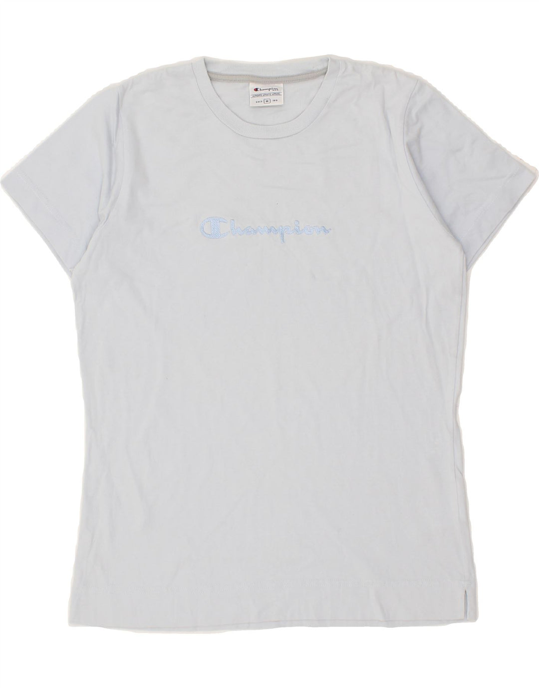 CHAMPION Womens Graphic T-Shirt Top UK 14 Medium Blue Cotton Vintage Champion and Second-Hand Champion from Messina Hembry 