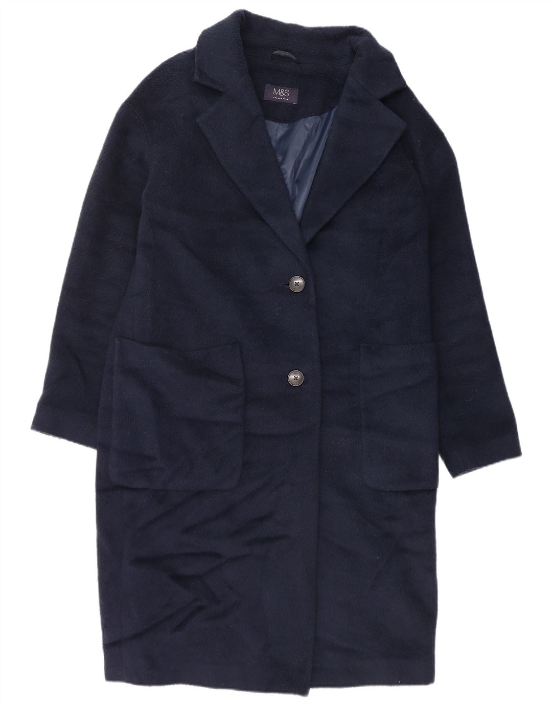 Marks & Spencer Dame Oversized Overfrakke UK 10 Small Navy Blue Polyester