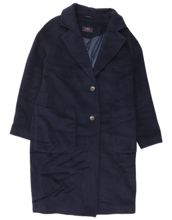 Marks & Spencer Dame Oversized Overfrakke UK 10 Small Navy Blue Polyester