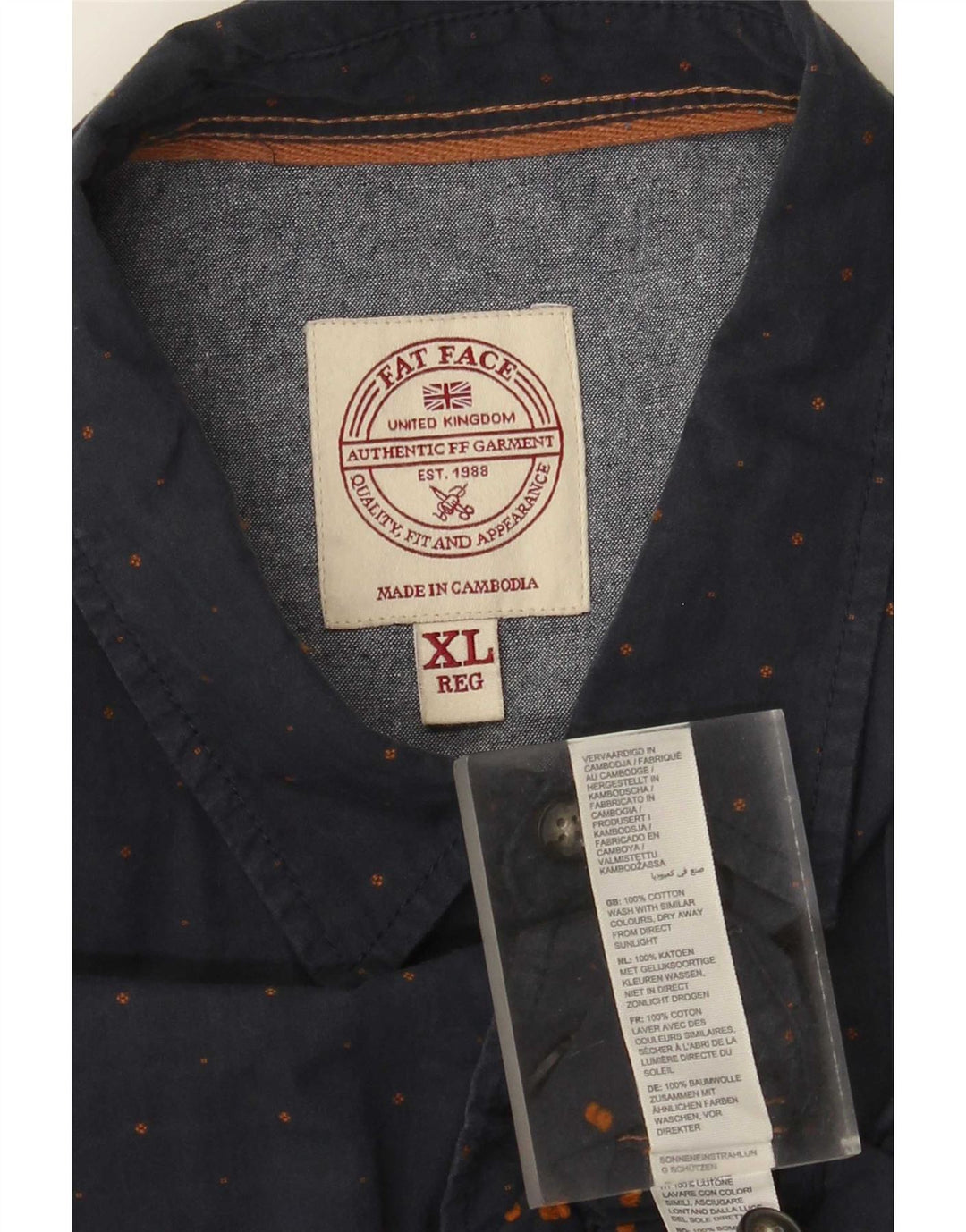 Fat Face Herre Regular Fit skjorte XL Navyblå plettet bomuld