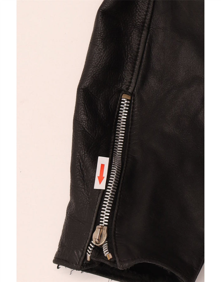 Vintage kvinders crop læder bikerjakke UK 12 medium sort læder