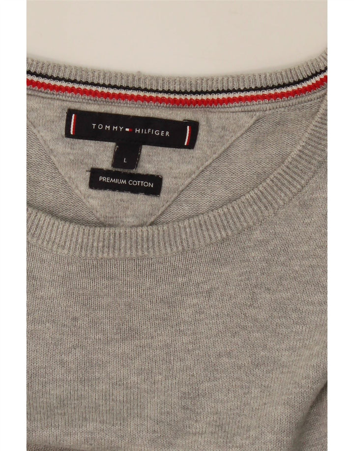 TOMMY HILFIGER Mens Crew Neck Jumper Sweater Large Grey Cotton Vintage Tommy Hilfiger and Second-Hand Tommy Hilfiger from Messina Hembry 