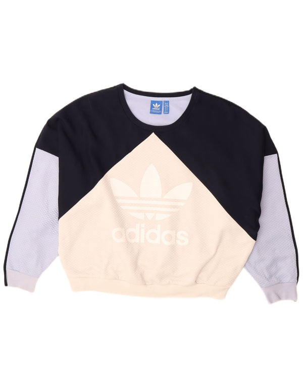 ADIDAS Dame Oversized Sweatshirt Jumper UK 14 Stor Flerfarvet