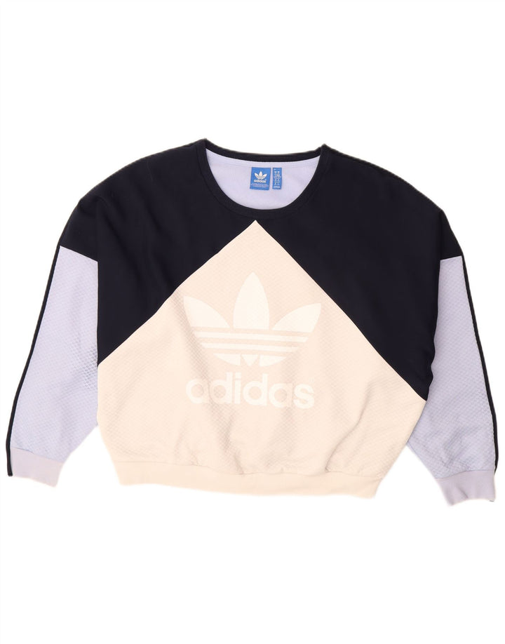 ADIDAS Dame Oversized Sweatshirt Jumper UK 14 Stor Flerfarvet
