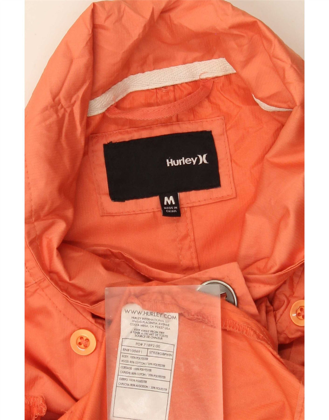 Hurley Dame Dobbeltradet Utility Jacket UK 14 Medium Orange Polyester