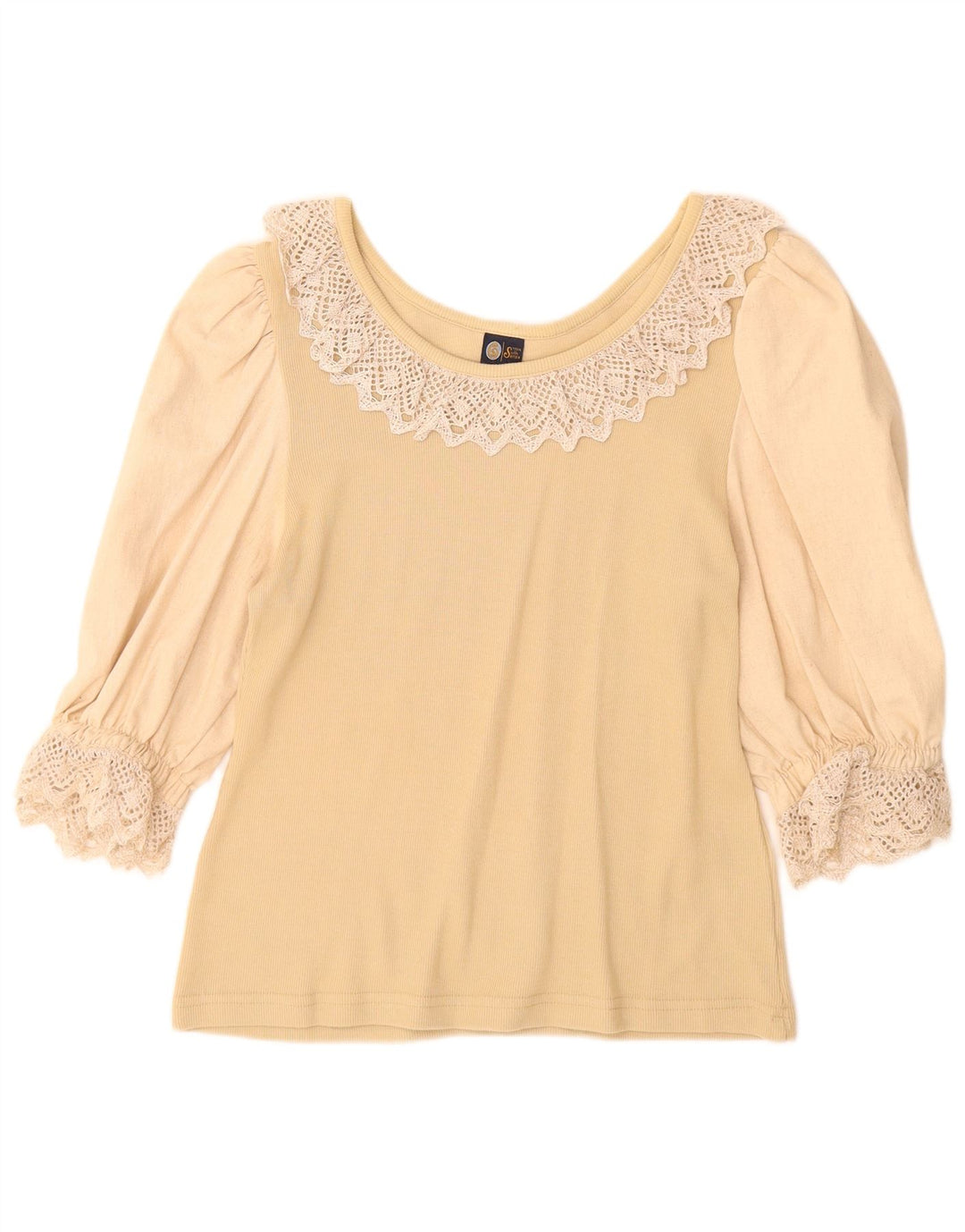 DIN SIXTH SENSE Dame 3/4-ærmet blusetop UK 14/16 Stor beige bomuld