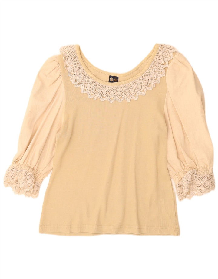 DIN SIXTH SENSE Dame 3/4-ærmet blusetop UK 14/16 Stor beige bomuld