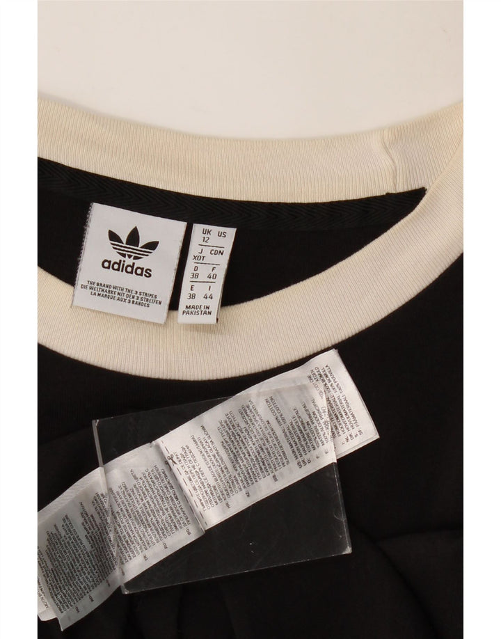 ADIDAS Dame T-Shirt Top UK 12 Medium Sort Bomuld