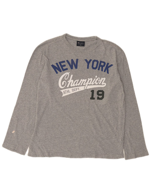 Champion Mens Graphic Top Long Sleeve Medium Grey Flecked Cotton