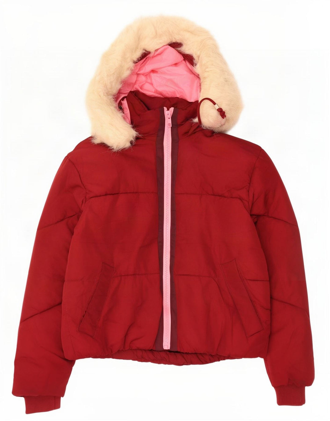 Topshop Dame Hætte Oversized Polstret Jakke UK 6 XS Rød Polyester