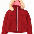 Topshop Dame Hætte Oversized Polstret Jakke UK 6 XS Rød Polyester