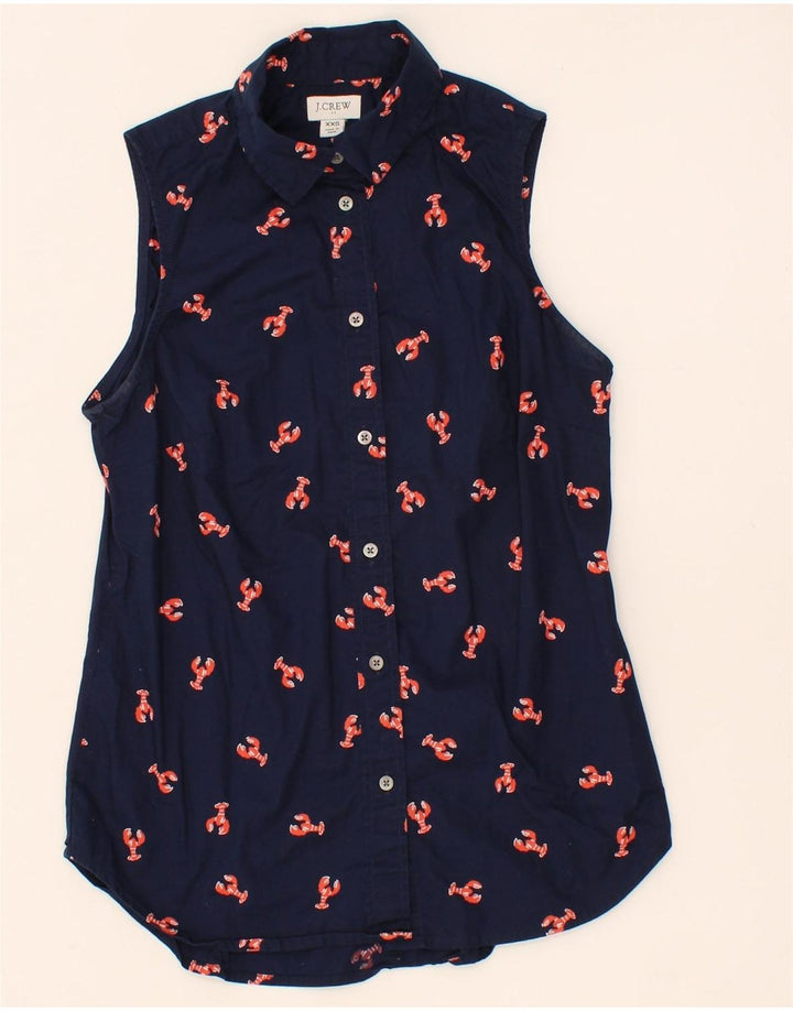 J. CREW Womens Abstract Pattern Sleeveless Shirt UK 2 2XS Navy Blue Cotton Vintage J. Crew and Second-Hand J. Crew from Messina Hembry 