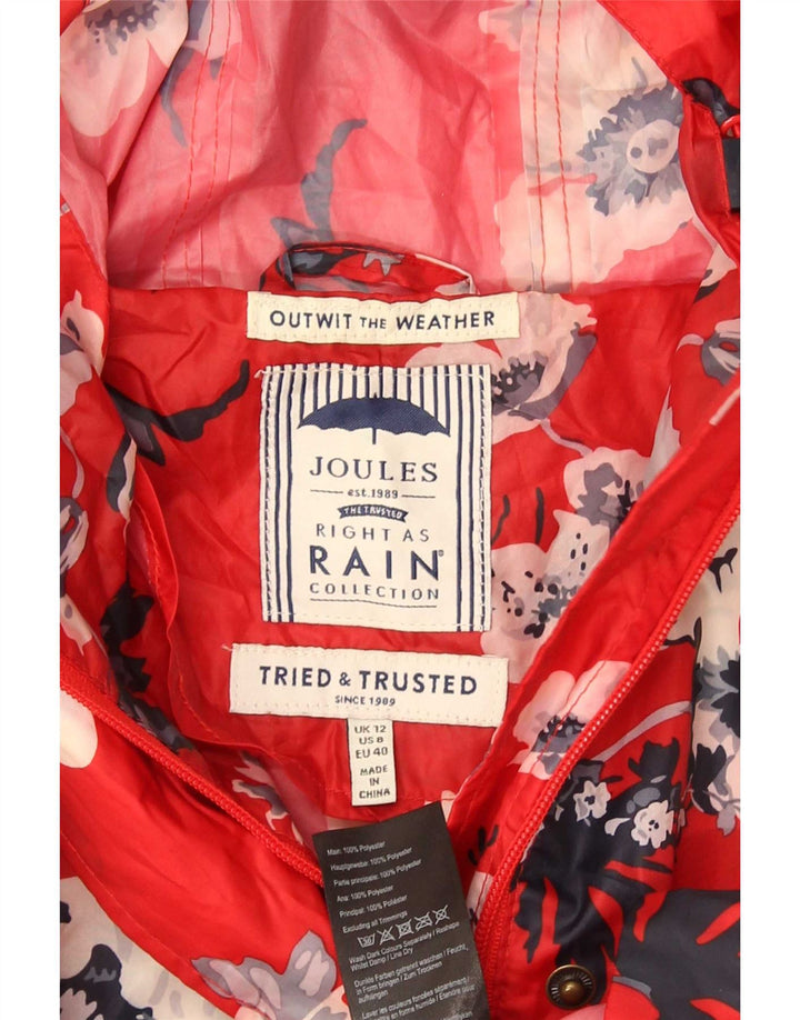 Joules Regnfrakke med hætte til kvinder UK 12 Medium Red Floral Polyester