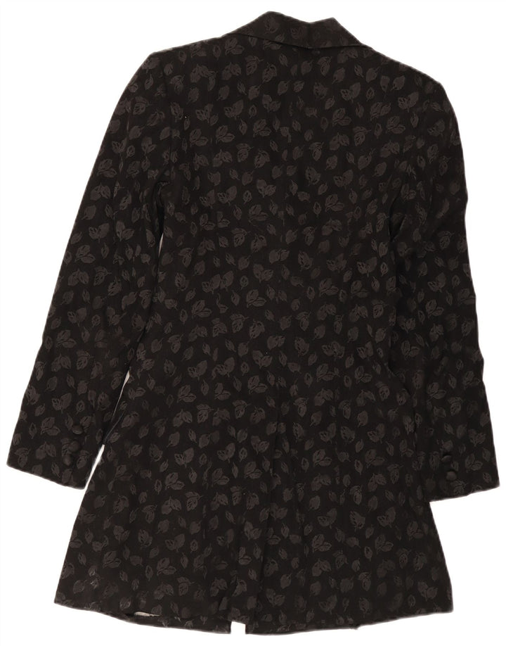 Vintage Dame Longline 6 Button Blazer Jacket IT 40 Small Black Floral