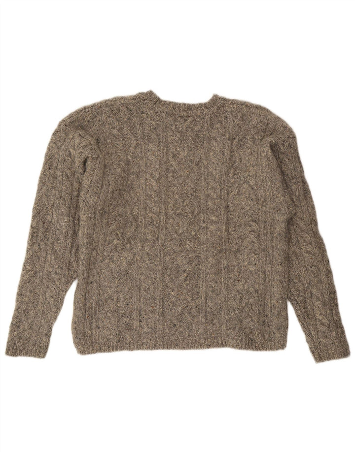 Vintage sweater med rund hals til kvinder UK 14 Medium Grey Flecked Wool