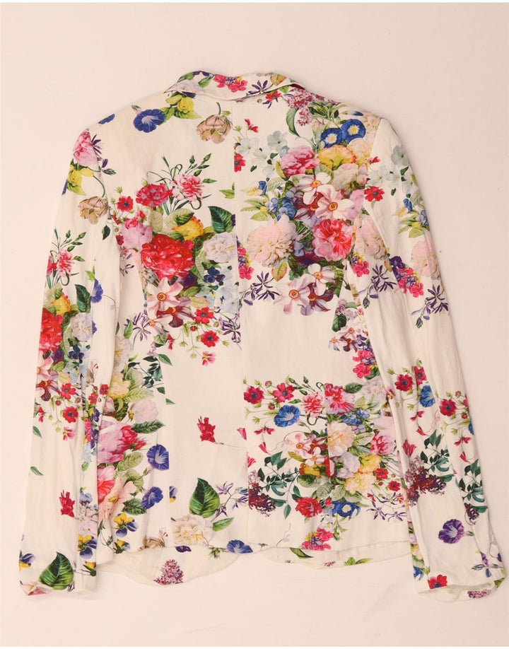 Zara Dame 1 Knap Blazer Jacket UK 10 Small White Floral Viscose