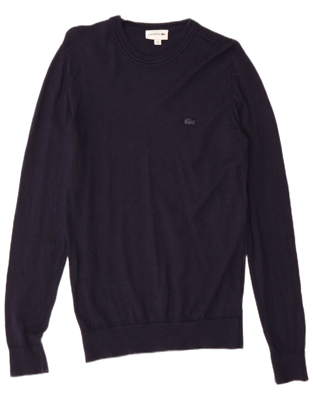 Lacoste Herre Crew Neck Jumper Sweater Størrelse 4 Medium Navy Blue Virgin Wool
