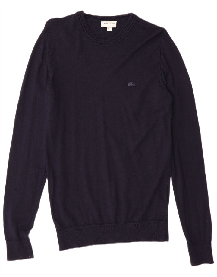Lacoste Herre Crew Neck Jumper Sweater Størrelse 4 Medium Navy Blue Virgin Wool