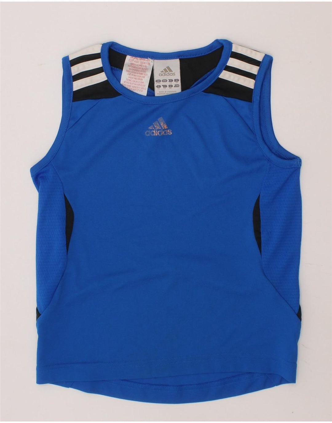 ADIDAS Boys Climalite Vest Top 4-5 Years Blue Colourblock Polyester Vintage Adidas and Second-Hand Adidas from Messina Hembry 