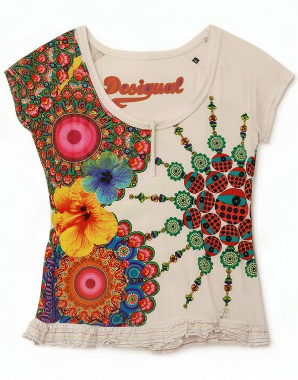 Desigual Womens Front Tie Grafisk T-Shirt Top UK 22 2XL Hvid