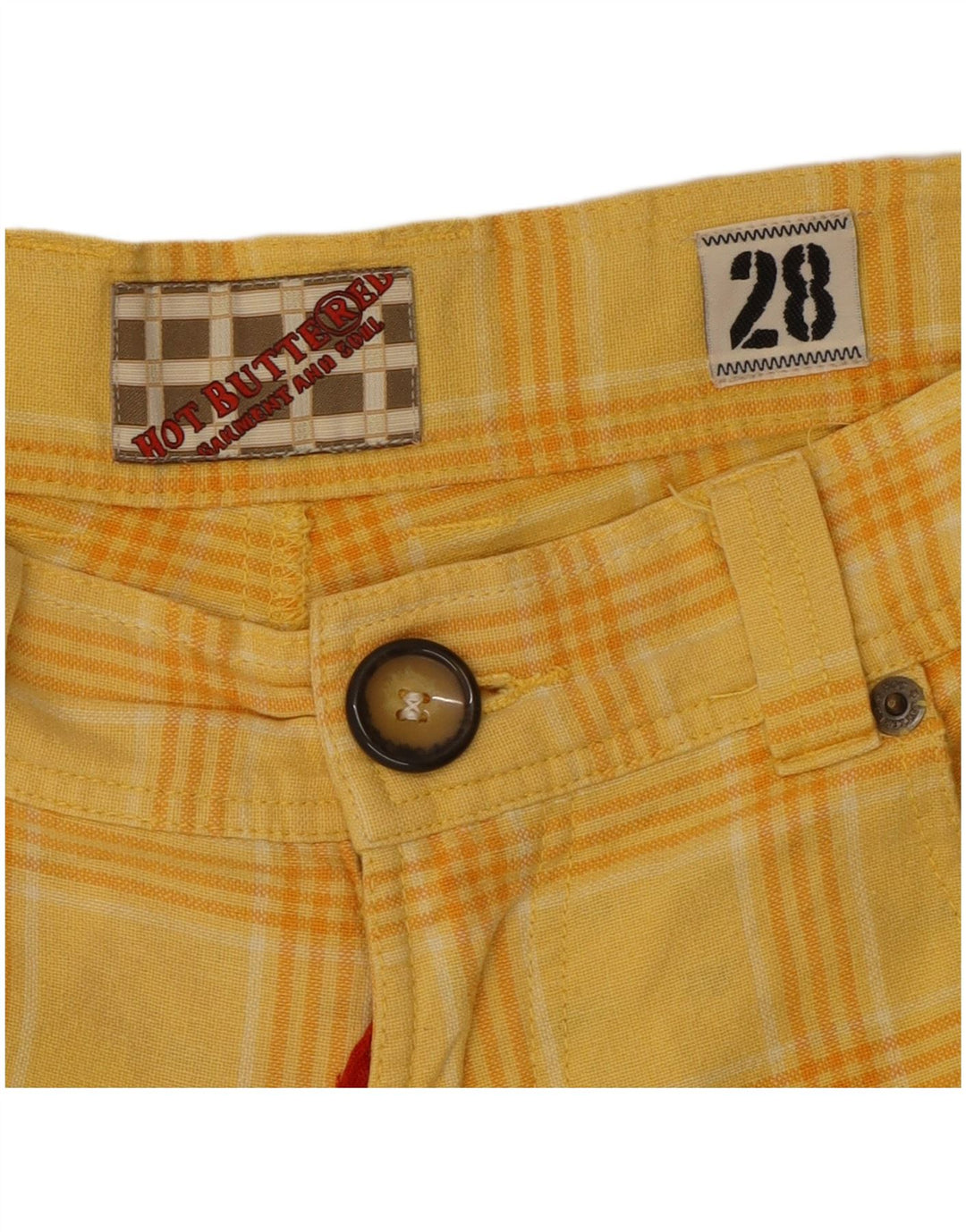 Vintage Womens Casual Shorts W28 Medium Yellow Check Cotton