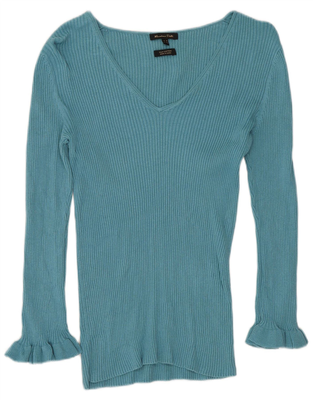 Massimo Dutti Dame V-hals sweater UK 12 Medium Blue Silke