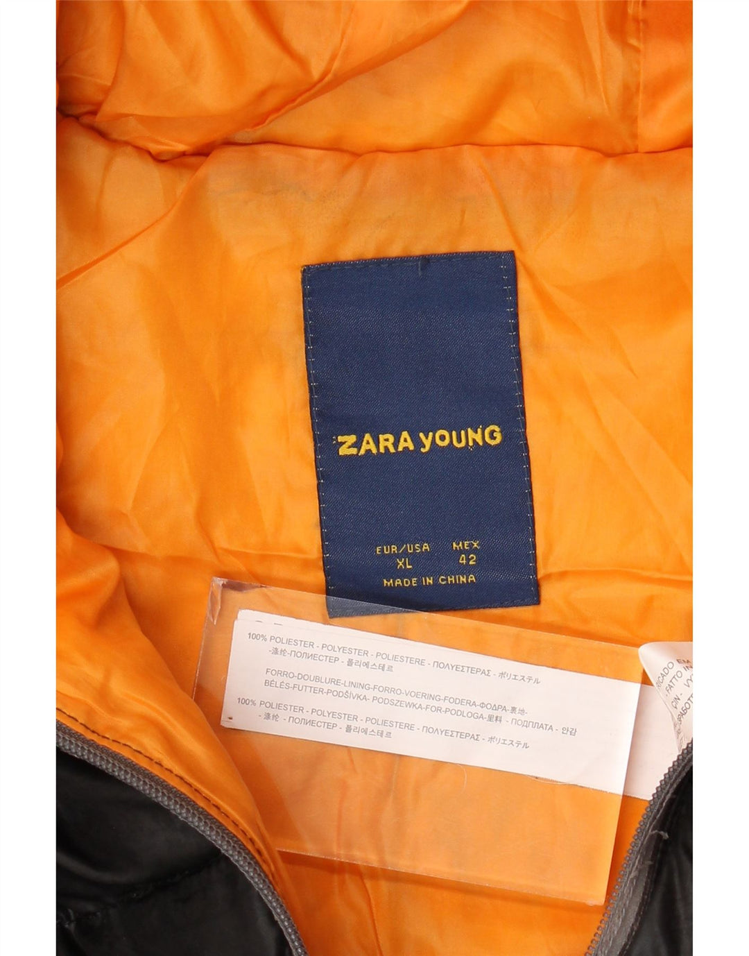 Zara drenge hættepolstret jakke 13-14 år XL Sort polyester