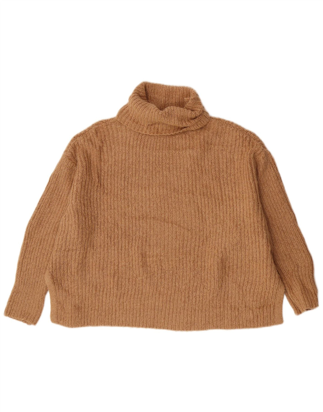 Zara Dame Oversized Roll Neck Jumper Sweater UK 10 Small Beige Acryl