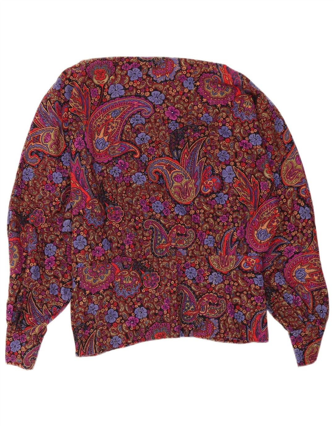 Vintage Dame Langærmet Bluse Top UK 12 Medium Multicolored Paisley