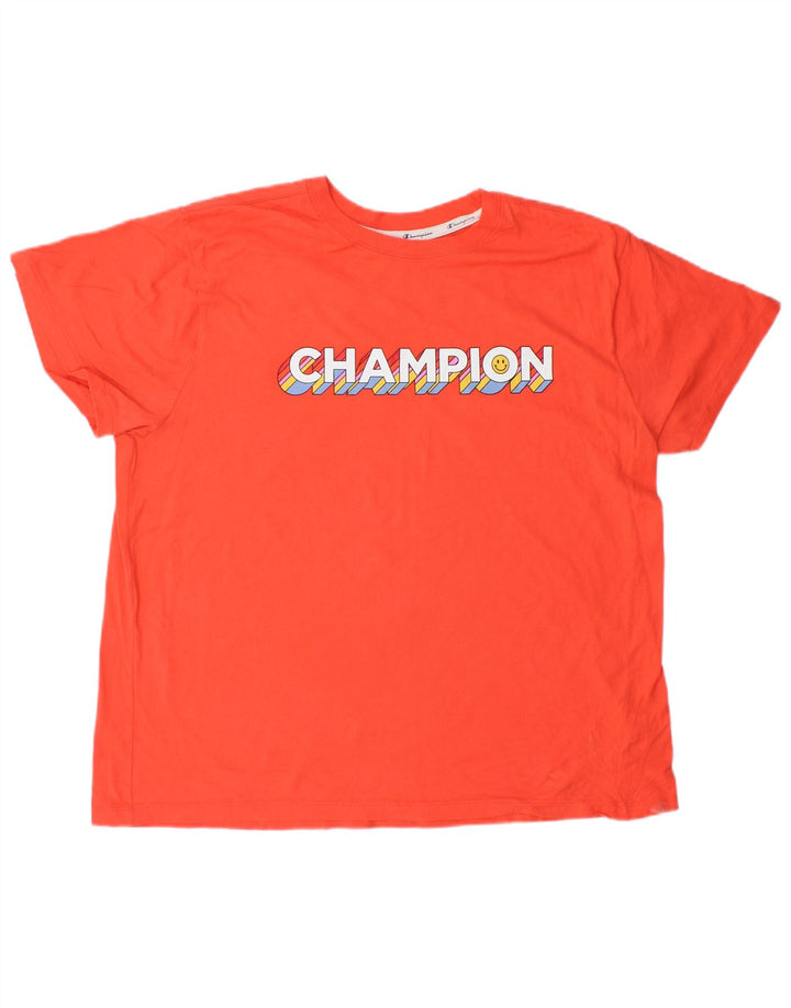 CHAMPION Dame Grafisk T-Shirt Top UK 20 2XL Orange Bomuld
