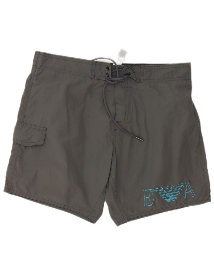 Emporio Armani Grafiske svømmeshorts til mænd, store grå polyester