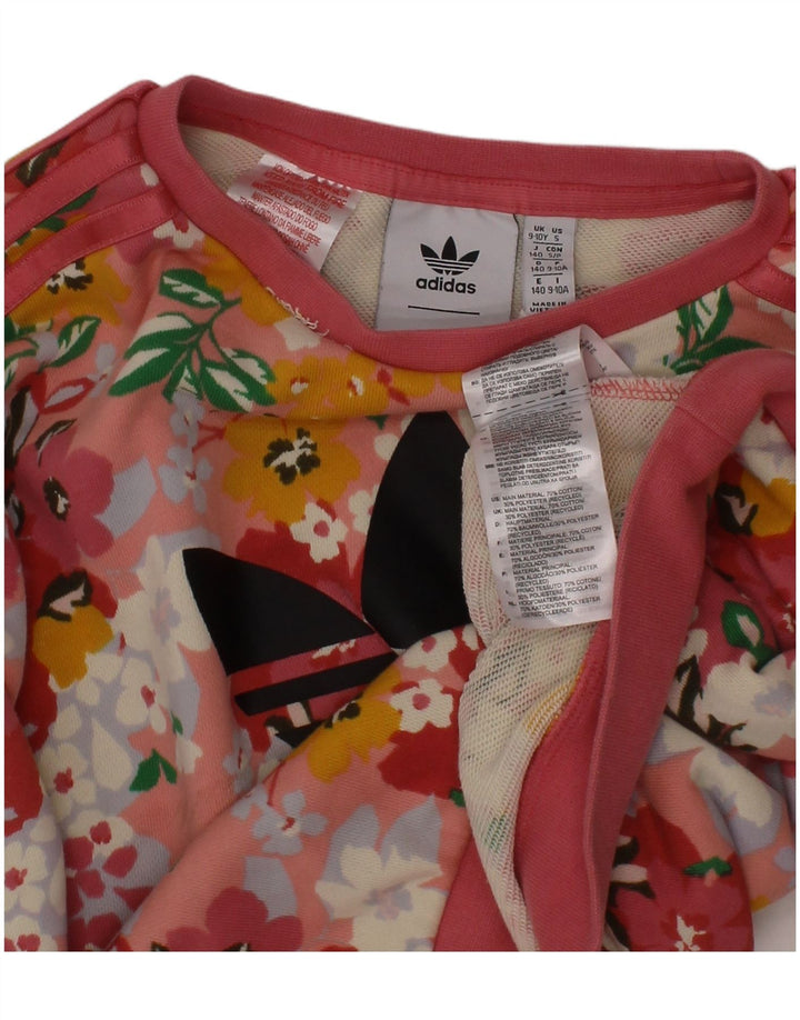 ADIDAS Piger Grafisk Sweatshirt Jumper 9-10 år Pink Blomsterbomuld