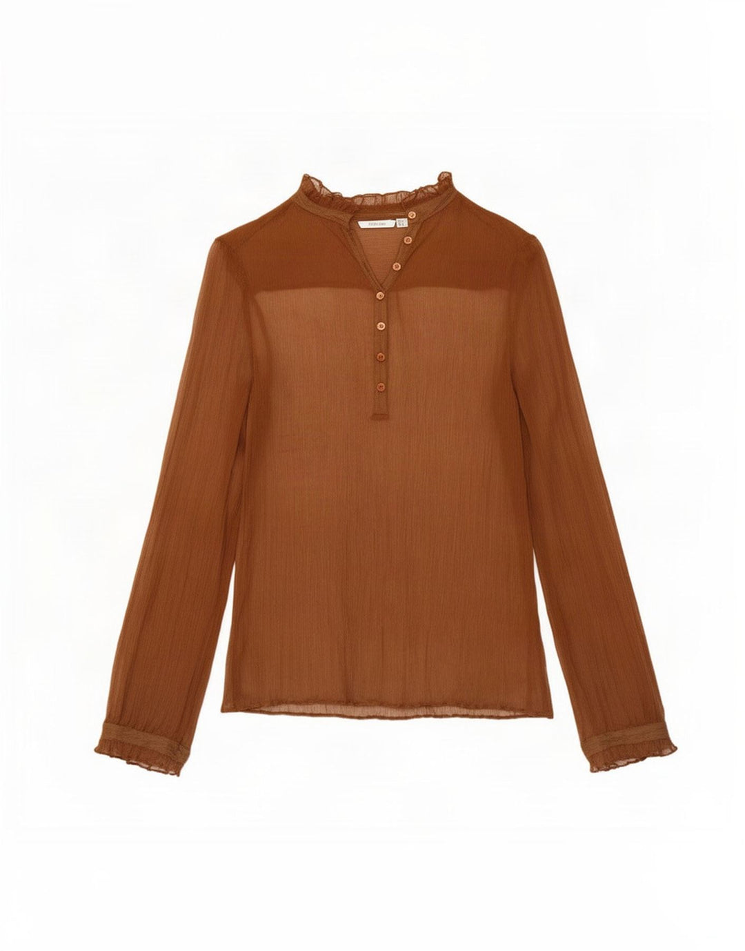 Zara Dame Langærmet Se Through Top UK 14 Medium Brun Silke