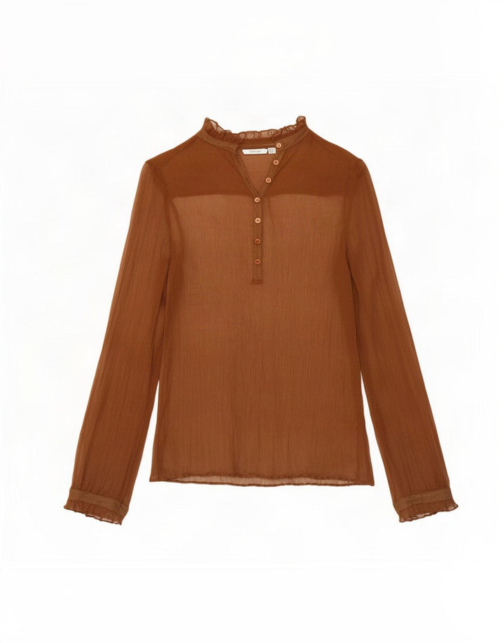 Zara Dame Langærmet Se Through Top UK 14 Medium Brun Silke