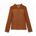 Zara Dame Langærmet Se Through Top UK 14 Medium Brun Silke