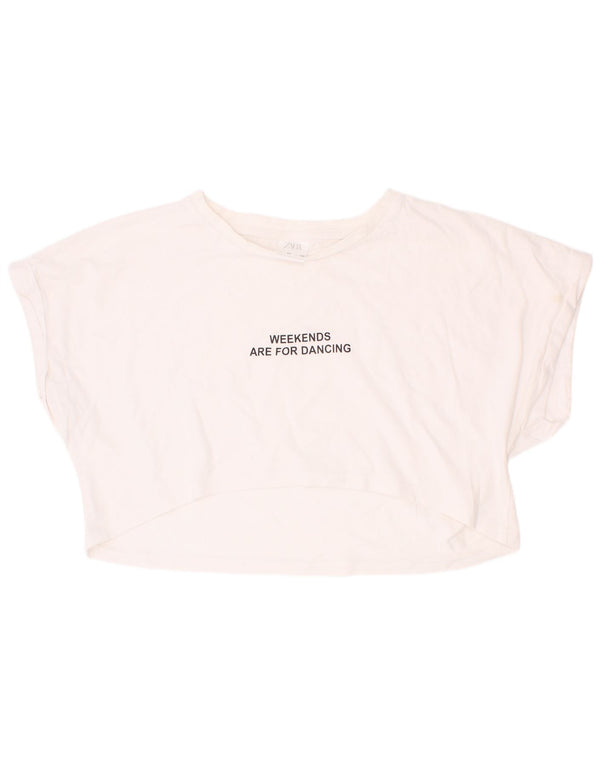 Zara Girls Crop Grafisk T-Shirt Top 9-10 År Hvid