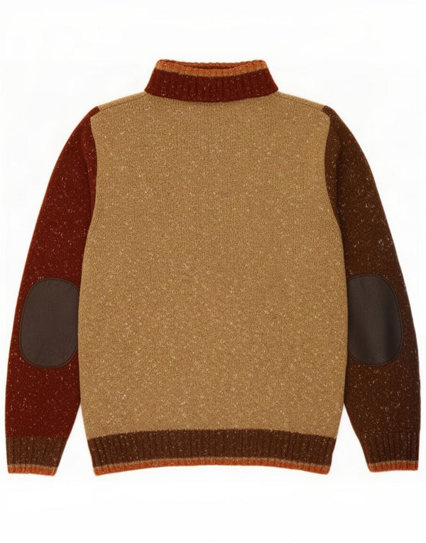 Vintage herre lynlås trøje sweater stor brun colourblock uld