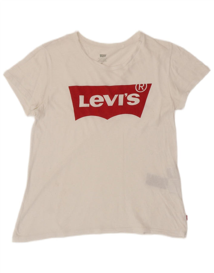 LEVI'S Grafisk T-shirt top til kvinder UK 12 Medium hvid bomuld