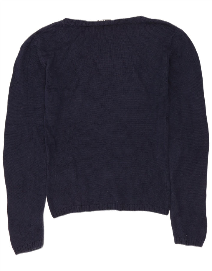 Fila Dame V-hals sweater UK 14 Medium Navy Blue Bomuld