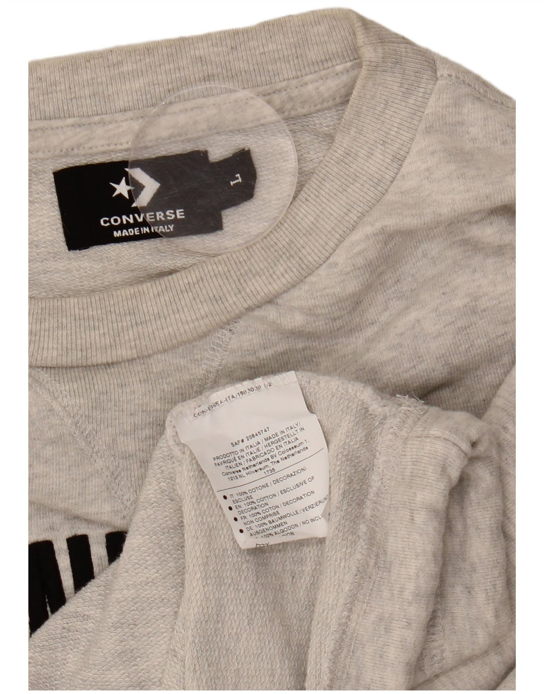CONVERSE Dame Crop Graphic Sweatshirt Jumper UK 16 Stor Grå Bomuld