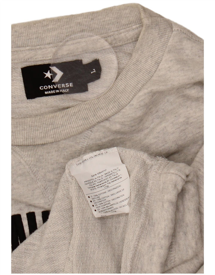 CONVERSE Dame Crop Graphic Sweatshirt Jumper UK 16 Stor Grå Bomuld