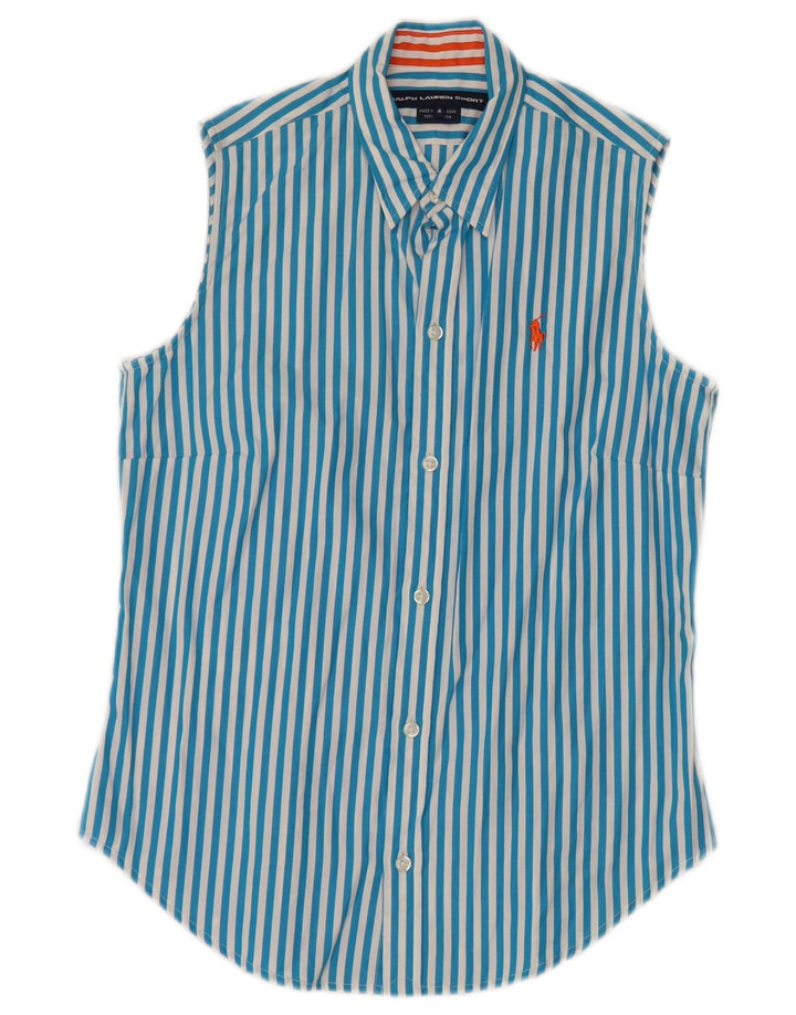 RALPH LAUREN ærmeløs skjorte til kvinder US 4 Lille blå stribet bomuld