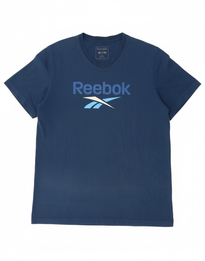 REEBOK Mens Graphic T-Shirt Top XL Navy Blue Cotton