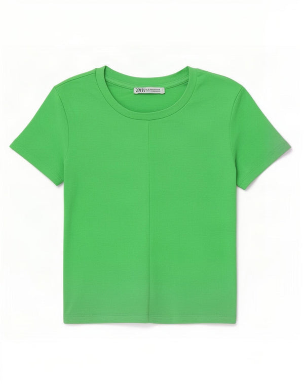 Zara Womens Crop T-Shirt Top UK 8 Small Green