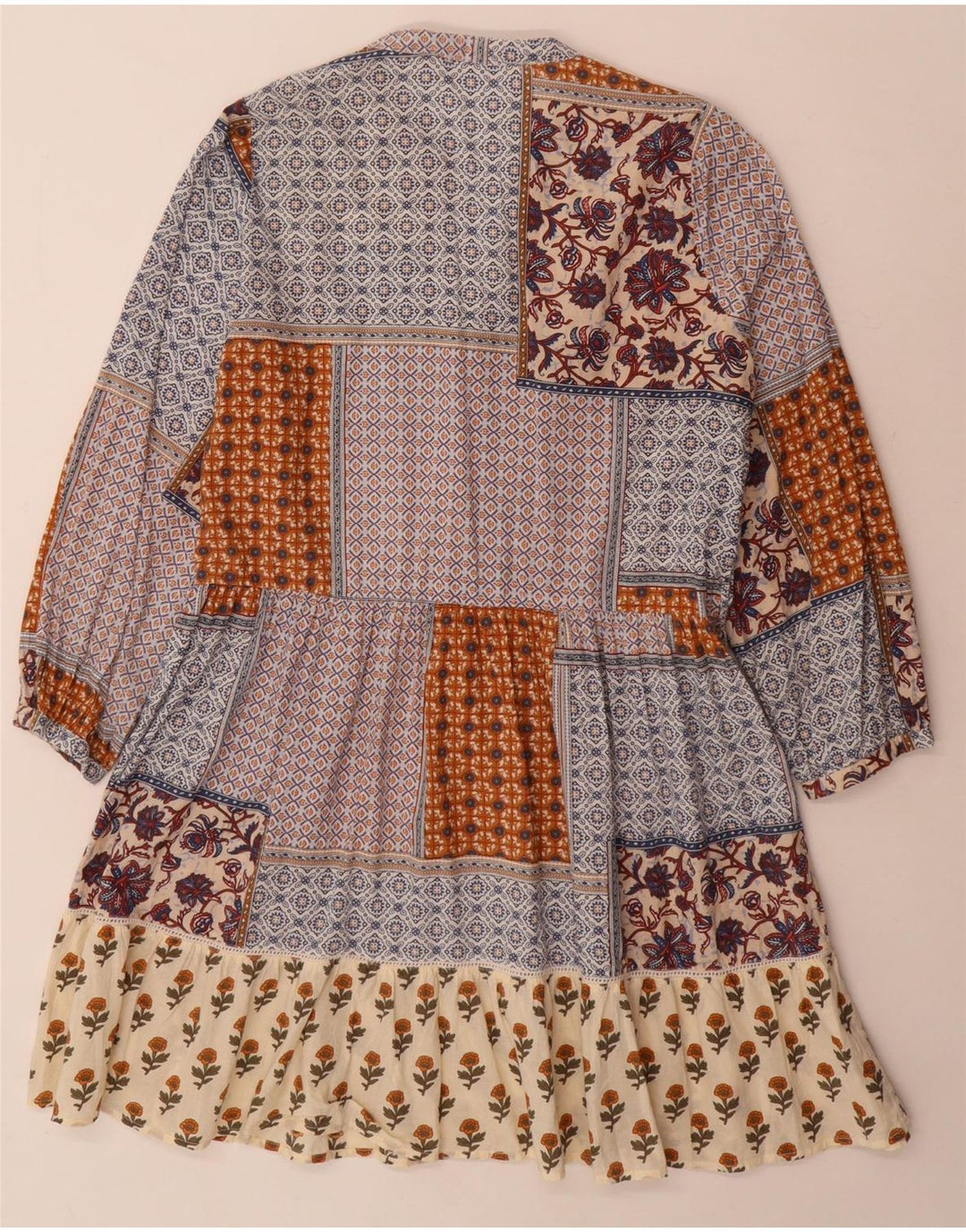 Zara Dame Langærmet Tiered Dress UK 10 Small Multicolor Patchwork