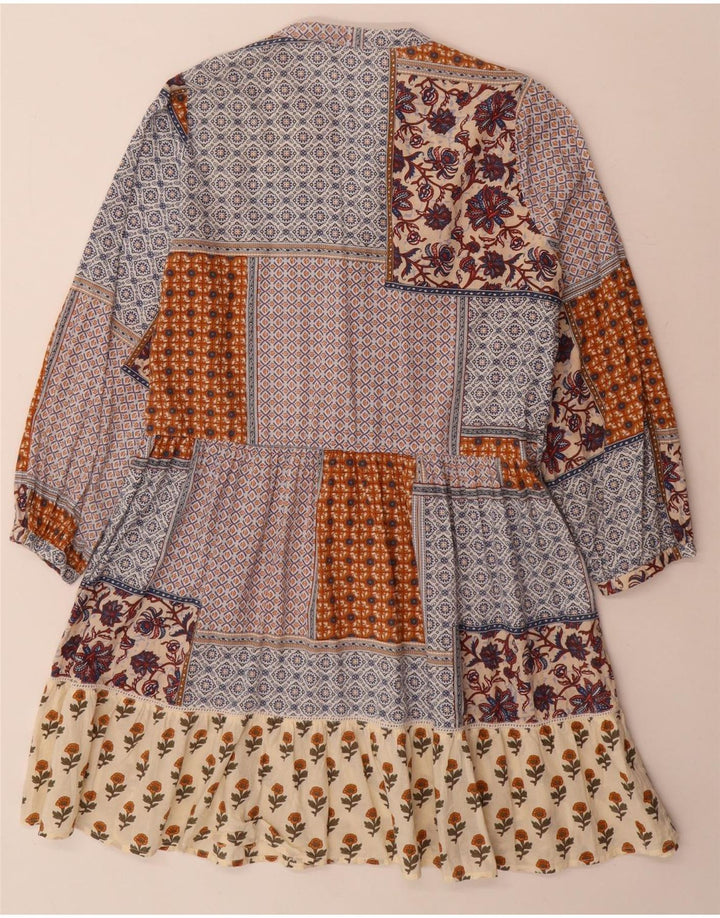 Zara Dame Langærmet Tiered Dress UK 10 Small Multicolor Patchwork