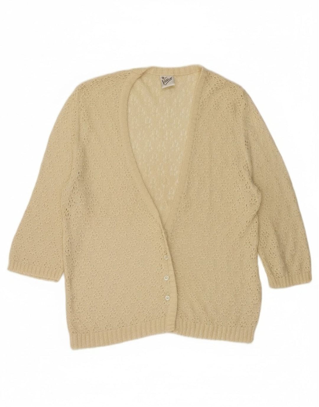 Vintage dame cardigan sweater med 3/4 ærmer IT 44 Medium Beige Viscose